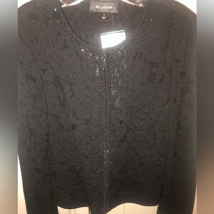 NWT Stunning St. John Elegant Black Lace Zip Front Jacket with embellishments